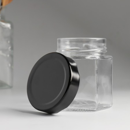 Bank for candles glass with a hexagon lid is a transparent 180 ml 6.5x6.5x8.5 cm-2