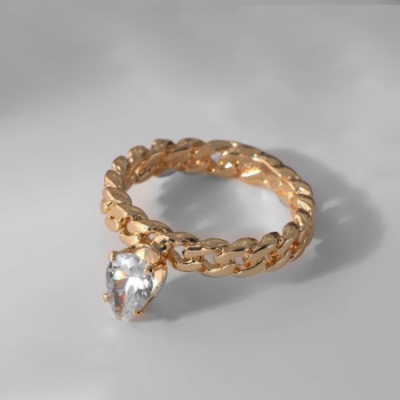 Ring "Wealth" drop on the chain, white color in gold, size 18-2