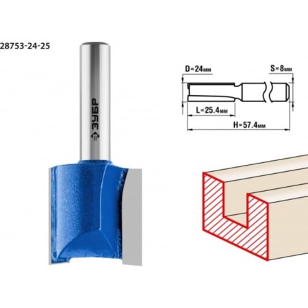 Frases groove bison 28753-24-25, straight, shank d = 8 mm, 24 x 25 mm