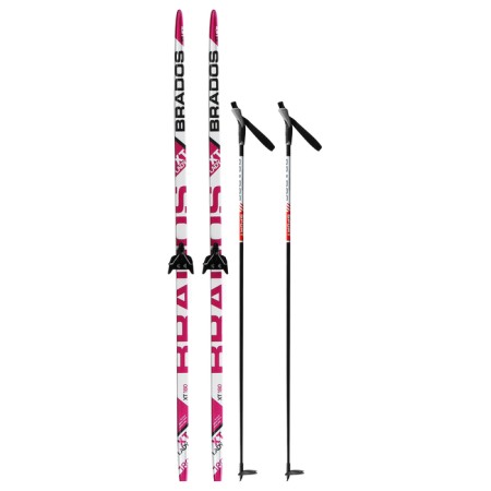Ski kit: plastic skis 180 cm with a notch, fiberglass sticks 140 cm, fasteners NN75 mm-5
