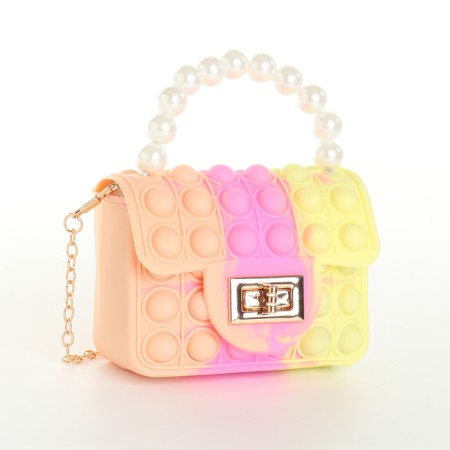 Baby bag on the castle, beige color/pink/yellow