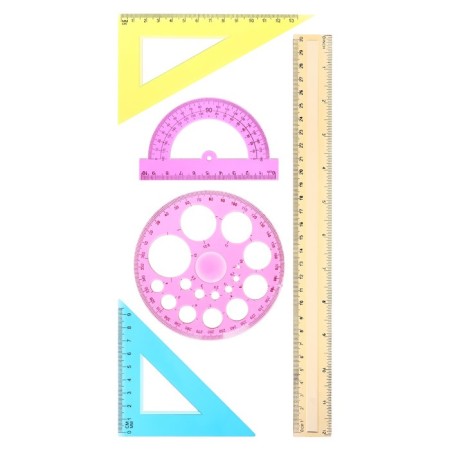 Set geometric, drawing, blister: ruler 30 cm, 2 triangles, transporter, circle stencil, mix-1
