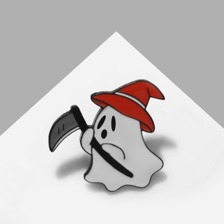 The "Ghost" icon with a scythe, white-orange color in ferrous metal