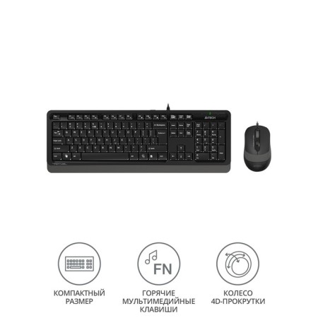 Keyboard + Mouse A4Tech FSTYLER F1010 CLAV: Black/Gray Mouse: Black/Gray USB Multimedia (103388-1