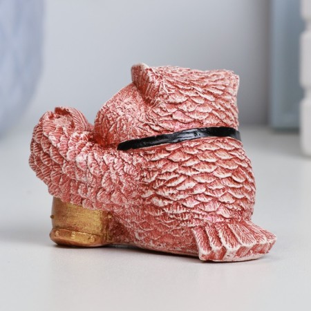 Figure "Owl with a drum" Red-brown, 6x6x5cm-2
