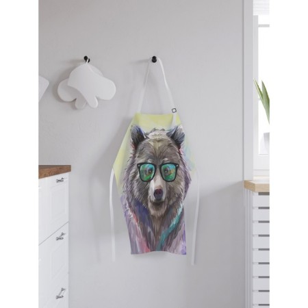 Apron of a kitchen with a photo print "Bear with glasses", adjustable, size OS-1