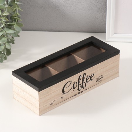 Casket Wood 3 divisions "Morning begins with coffee" 9x23.4x7.2 cm
