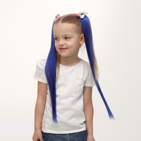 A set of patch curls "Rainbow", straight hair, on a hairpin, 2 pcs, 50 cm, blue color/mix-1