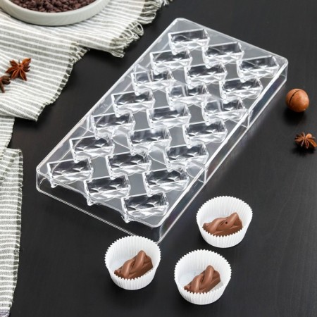 Form for Chocolate "Kosichka", 27.5x17.5x2.5 cm, 21 cells (3.7 × 1.5 × 1.5 cm)