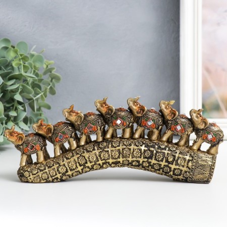 Polystone souvenir "Seven elephants on a tusk with colors" Bronze 21x4x9.8 cm