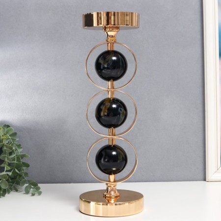 Summary Metal for 1 candle "Three black marble balls in the fields" Gold 37x12x12 cm-4