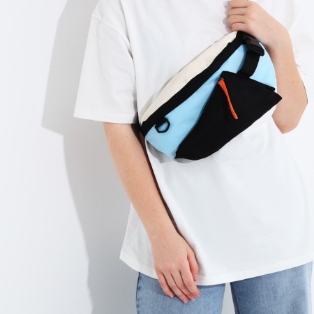 Bag for one shoulder with a zipper, 2 outer pockets, blue/black color-6