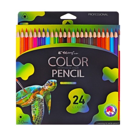 Pencils of watercolor 24 colors, in a cardboard box, triangular, der, with KIS, animal mix-8