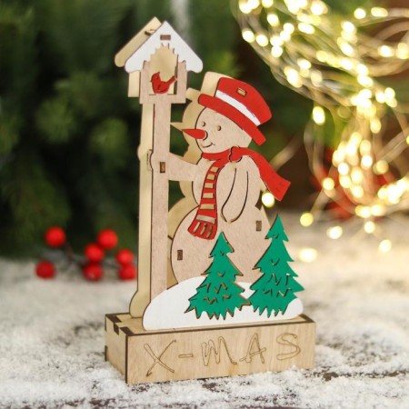 Figure New Year's light "Snowman in the forest near the birdhouse" 12x21 cm