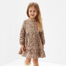 Dress for girls Minaku: Cotton Collection Beige color in flower, height 98 cm