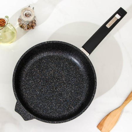 Granite Star pan, d = 24 cm, glass cover, anti -stick coating, black color-1
