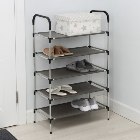 The shoes are universal, 5 shelves, 59 × 30 × 100 cm, black color