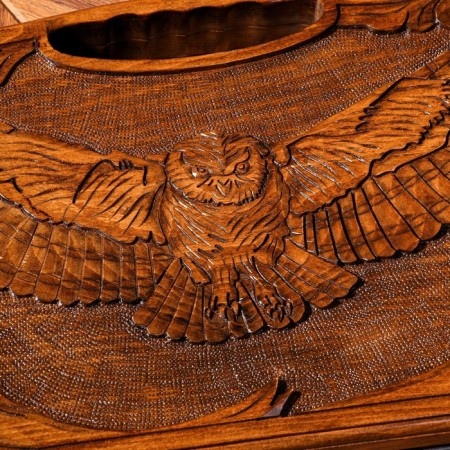 Handmade backgammon "owl", deep cutting, with a handle, 60x30 cm, with a chess field, a walnut array, Armenia-5