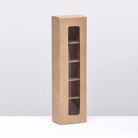Box for 5 sweets with a shell, with a window, with thin dividers, craft 21x5x3.3 cm