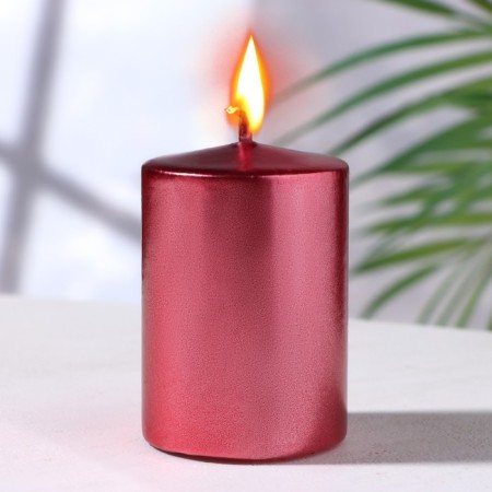 Candle - paraffin cylinder, red metallic, 4 × 6 cm