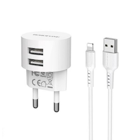 Network charger Borofone BA23A, 2XUSB, 2.4 A, Lightning cable, white-1