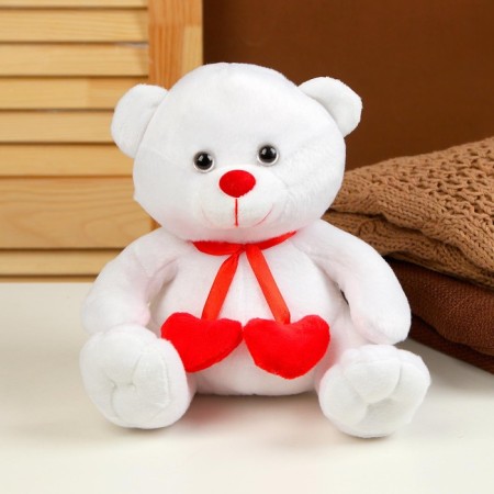 Soft toy "Bear", with hearts, 21 cm, white color-1