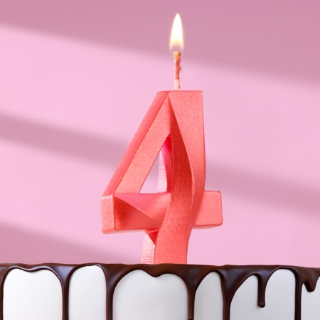 Candle in the Cake "Fine", number "4", red metallic, 6.5 cm