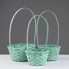 Set of wicker baskets, 16x10/32, 18x10/34, 21x10/36, cm, turquoise, bamboo