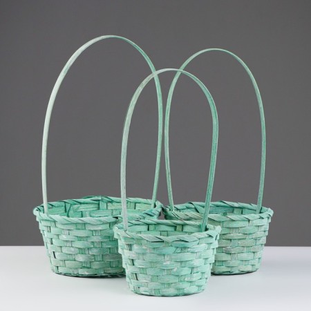Set of wicker baskets, 16x10/32, 18x10/34, 21x10/36, cm, turquoise, bamboo