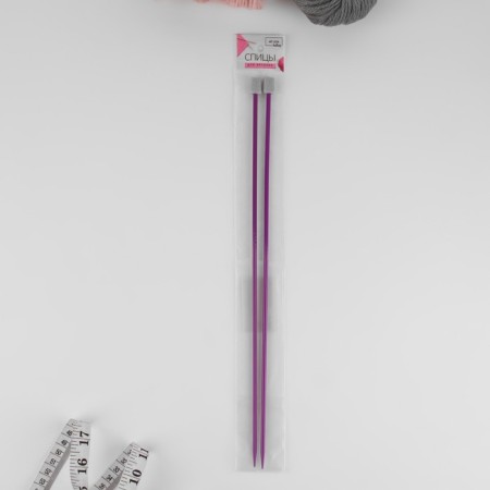 Knitting needles, straight lines, d = 4 mm, 35 cm, 2 pcs, purple color-2