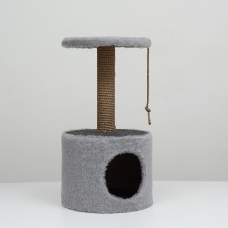 House for cats with a claw of a round, jute, 35 x 35 x 64 cm, gray-2