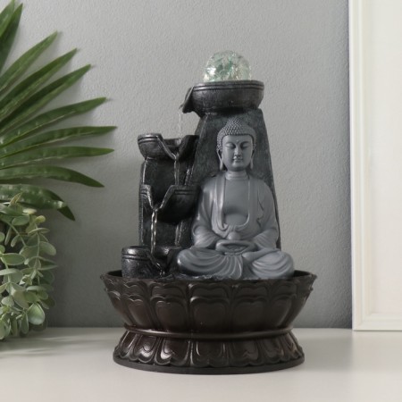 The desktop fountain from the network, backlight "Buddha at the cliff with bowls" gray 20x20x30 cm