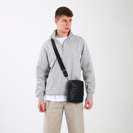 Male bag over the shoulder, Textura, artificial leather, black color-7