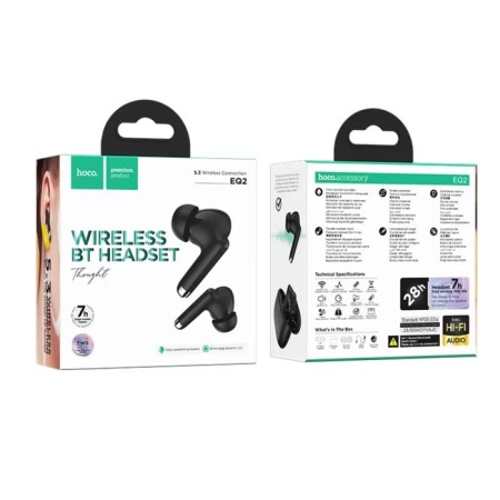 Hoco EQ2, TWS headphones, wireless, vacuum, BT 5.3, 40/320 mAh, black-4