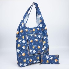 Household bag on the button, folding, blue color