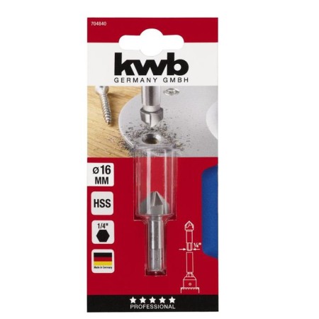 Senker hexagonal kwb HSS, d = 16 mm, shank d = 6.35 mm, cone angle 90 °-1