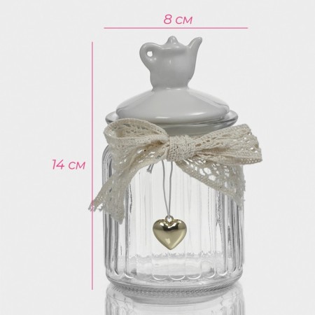 Glass Bank for bulk products with ceramic lid "Tea Conversations", 300 ml, 8 × 14 cm, white cover color-1