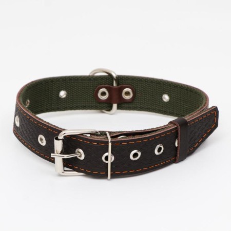 Combined dimensionless collar, leather/tarpaulin, 65 x 3.5 cm, Osh 31-61 cm, brown-1