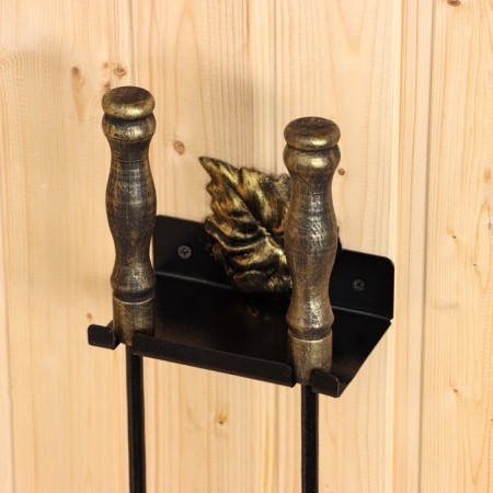 A fireplace set, wall -mounted "sheet", black with a golden patina (wooden handles) 640*150-1