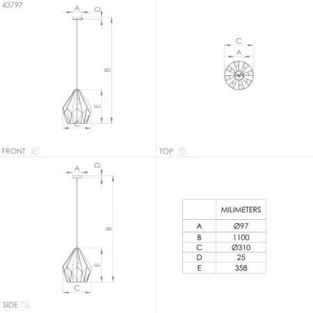 CARLTON chandelier, 1x60W E27-3