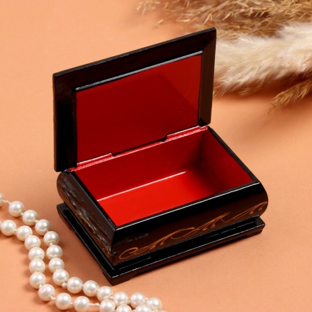 Casket "Angel with a butterfly", black, 6 × 9 cm, lacquer miniature-1