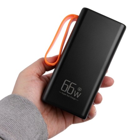 External battery YM-653, 30,000 mAh, 66 W, 4USB, 3TYPE-C, lantern, fast charging, black-7