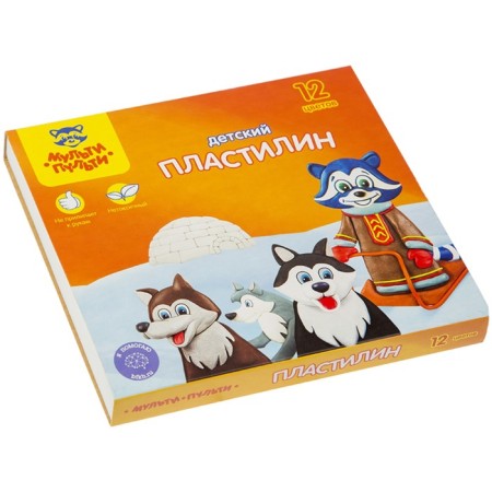 Plasticine 12 colors 180 g, multi-bullets "raccoon in Alaska", with a stack, cardboard packaging