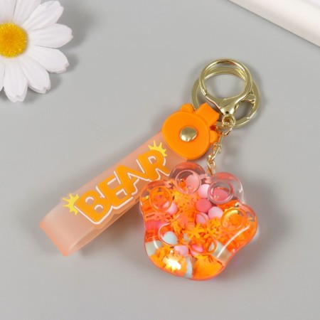 A keychain plastic with a carbine, a strap of "paw with balls" Water with sparkles 4.5x5x2 cm-2