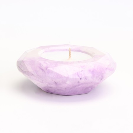 Candle "Complete" in a candlestick with faces of gypsum large, 10.5x3cm, marble with purple-1