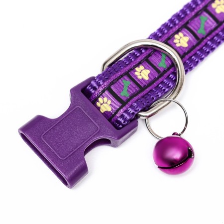 Collar "paw and bone" with a bell, width 1.5 cm, Osh 30, purple-6