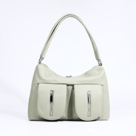 Luggage bag on lightning, 3 external pockets, the color is light green