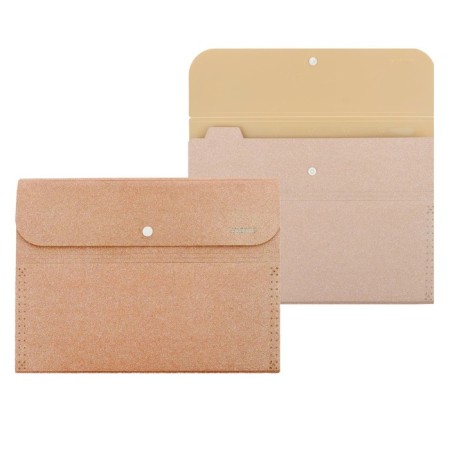 Folder-carte, A4, 6 departments, 400 μm, Devente "Glitter Shine", on the button, embossing "sand" with sparkles, pink