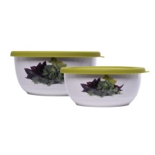 A set of 2 ceramic salad bowls with silicone covers, 0.6/1.2 l