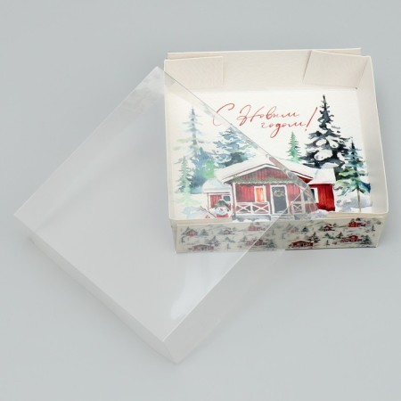 Makarun box “Happy New Year!”, Watercolor drawing, 12 x 12 x 3 cm, New Year-2